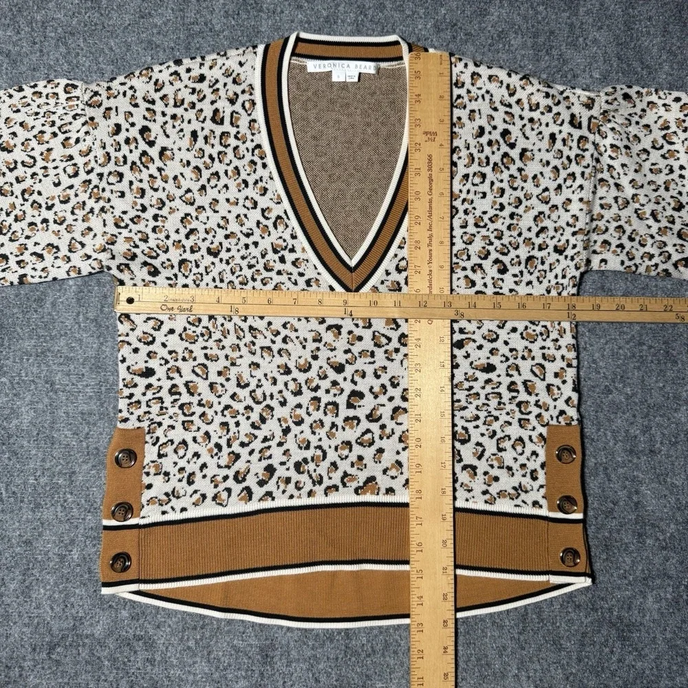 Veronica Beard Leopard Cheetah Print V-neck Pullover Sweater S Merino Wool Blend - Picture 6 of 13